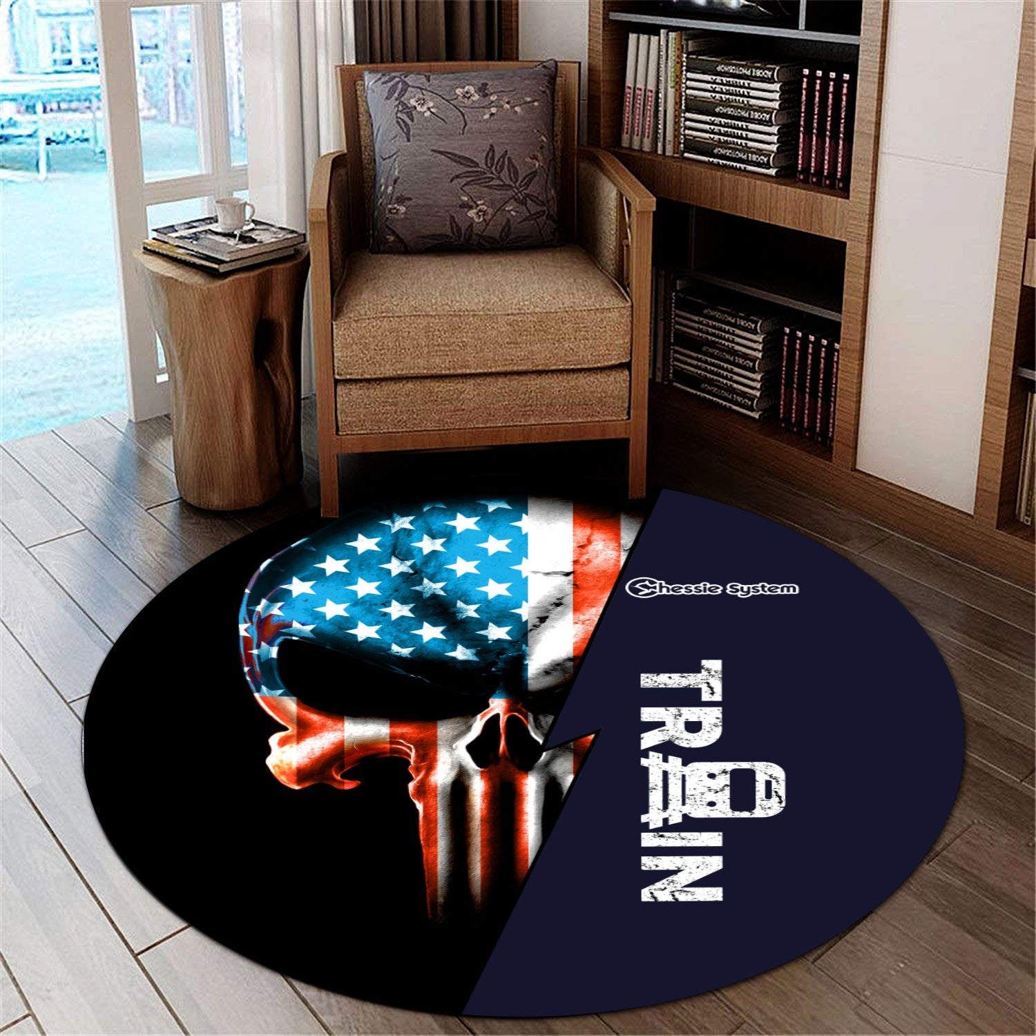 Railspirit Chessie System Railroad Round Mat Train Skull American Flag Style Rug All Over Print