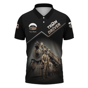 Railspirit Personalized Vintage Steam Train Driver Polo Shirt – Railroad Gift for Train Lovers