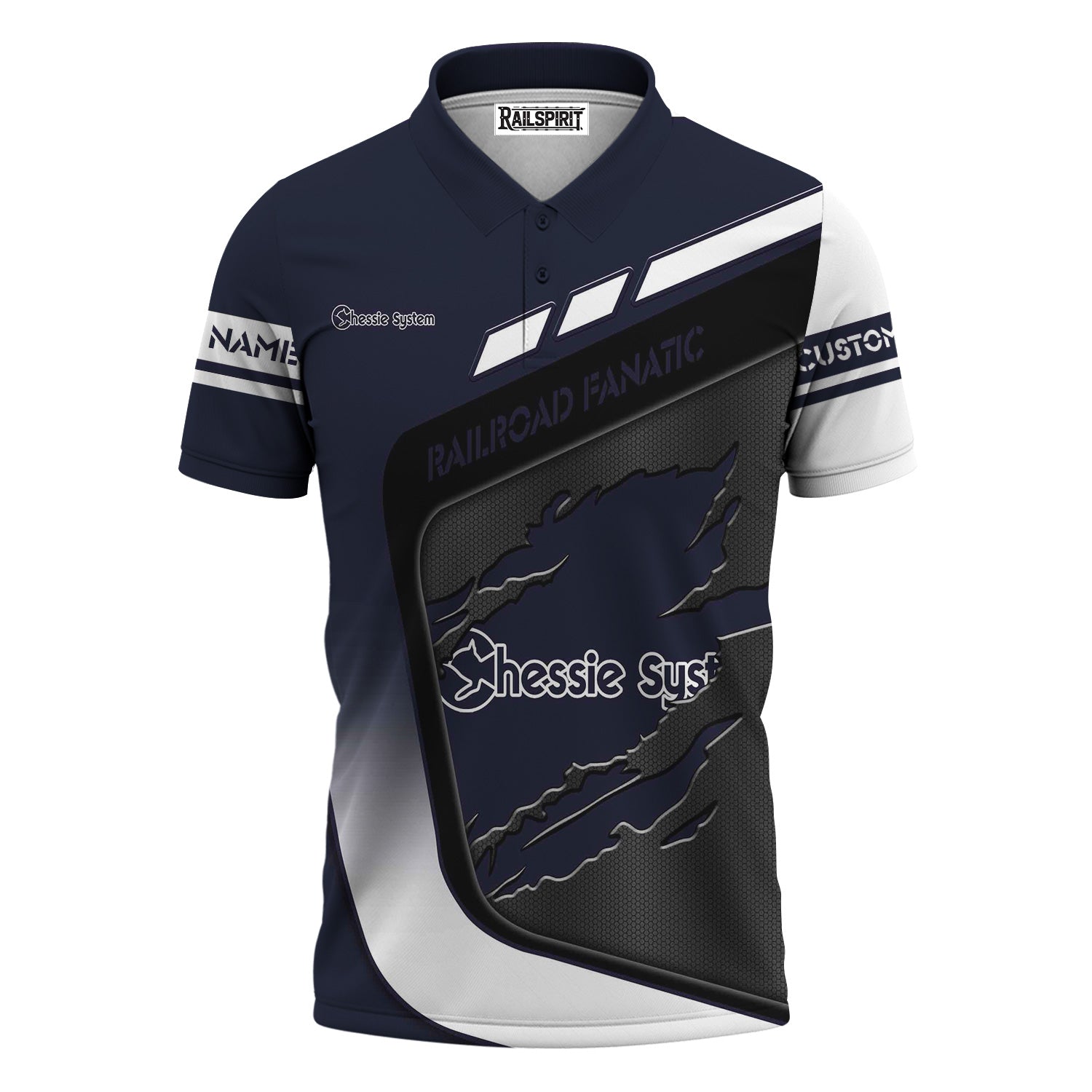 Railspirit Personalized Chessie System Railroad Polo Shirt Ripped Texture Style Train Shirt For Railroad Fanatic