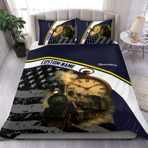 Railspirit Personalized Chessie System Railroad Bedding Set Classic Steam Engine With Retro Pocket Watch Bedding Set All Over Print