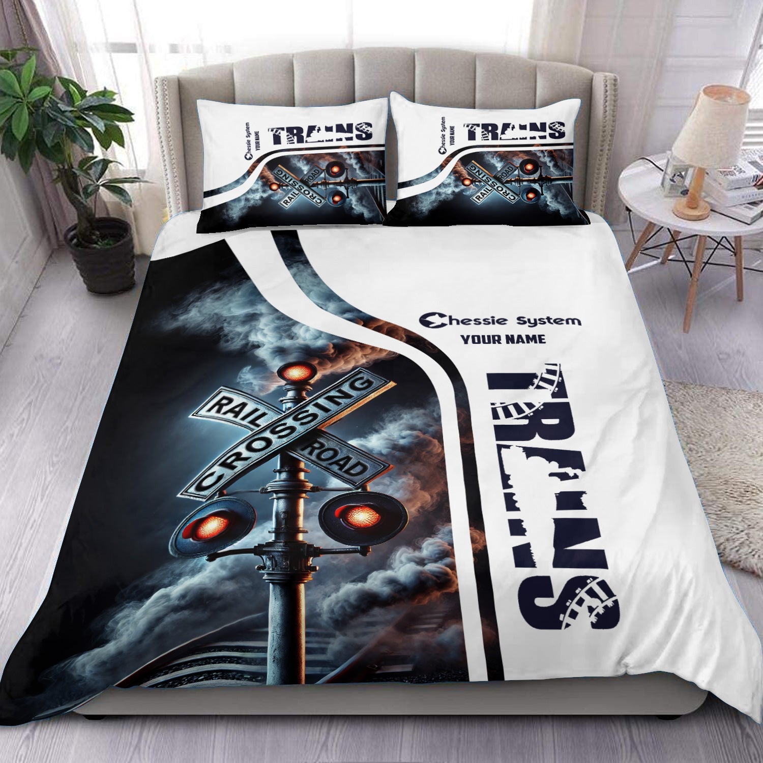 Railspirit Personalized Chessie System Railroad Bedding Set Railroad Crossing Sign Bedding Set All Over Print