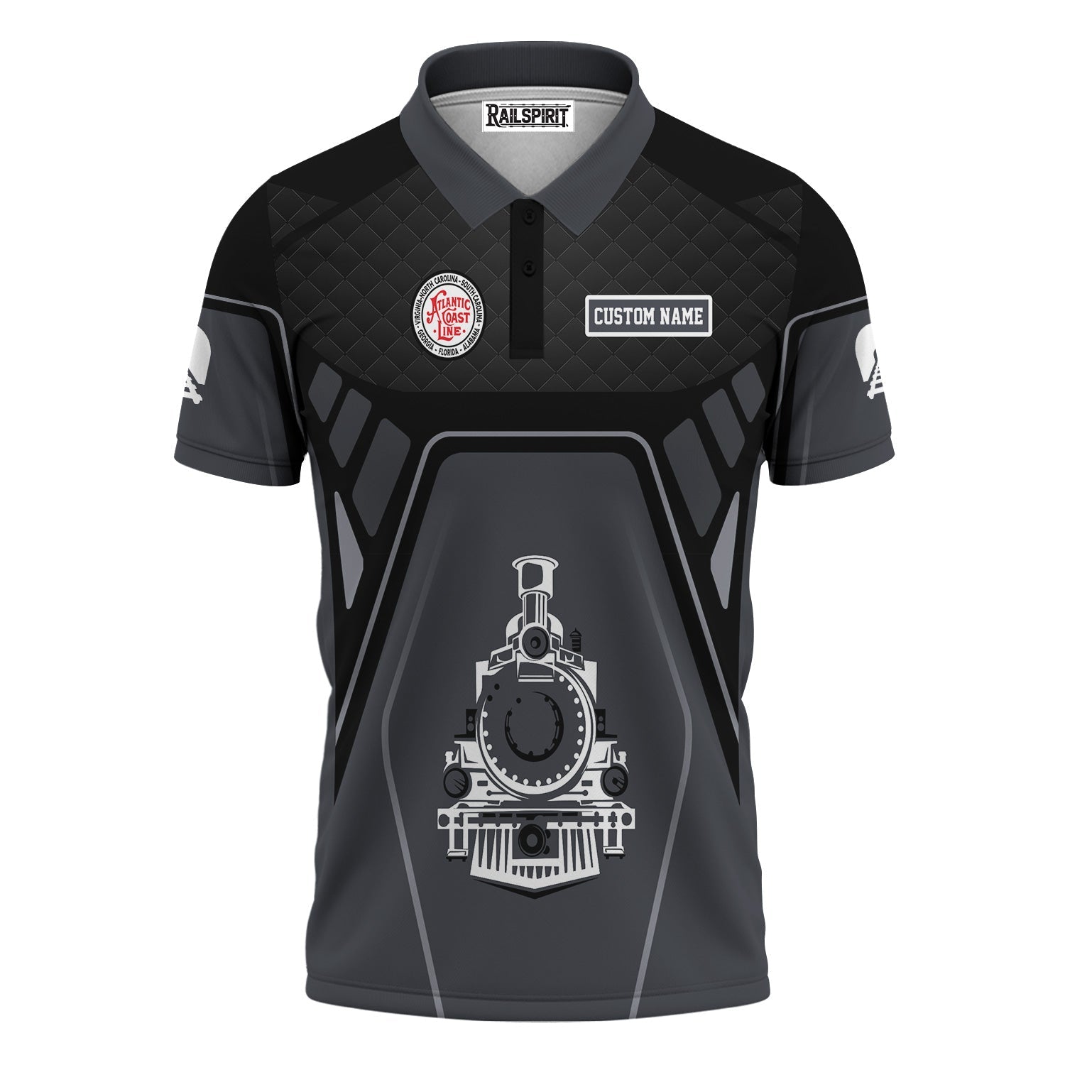 Railspirit Personalized Atlantic Coast Line Railroad Polo Shirt Steam Locomotive Engine Graphic Train Shirt All Over Print