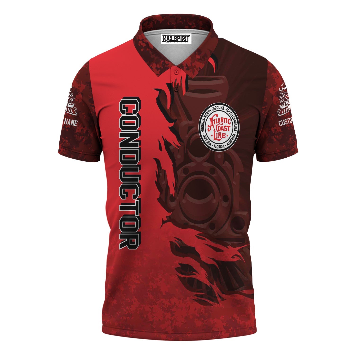 Railspirit Personalized Atlantic Coast Line Railroad Polo Shirt Blazing Style with Custom Position Train Shirt
