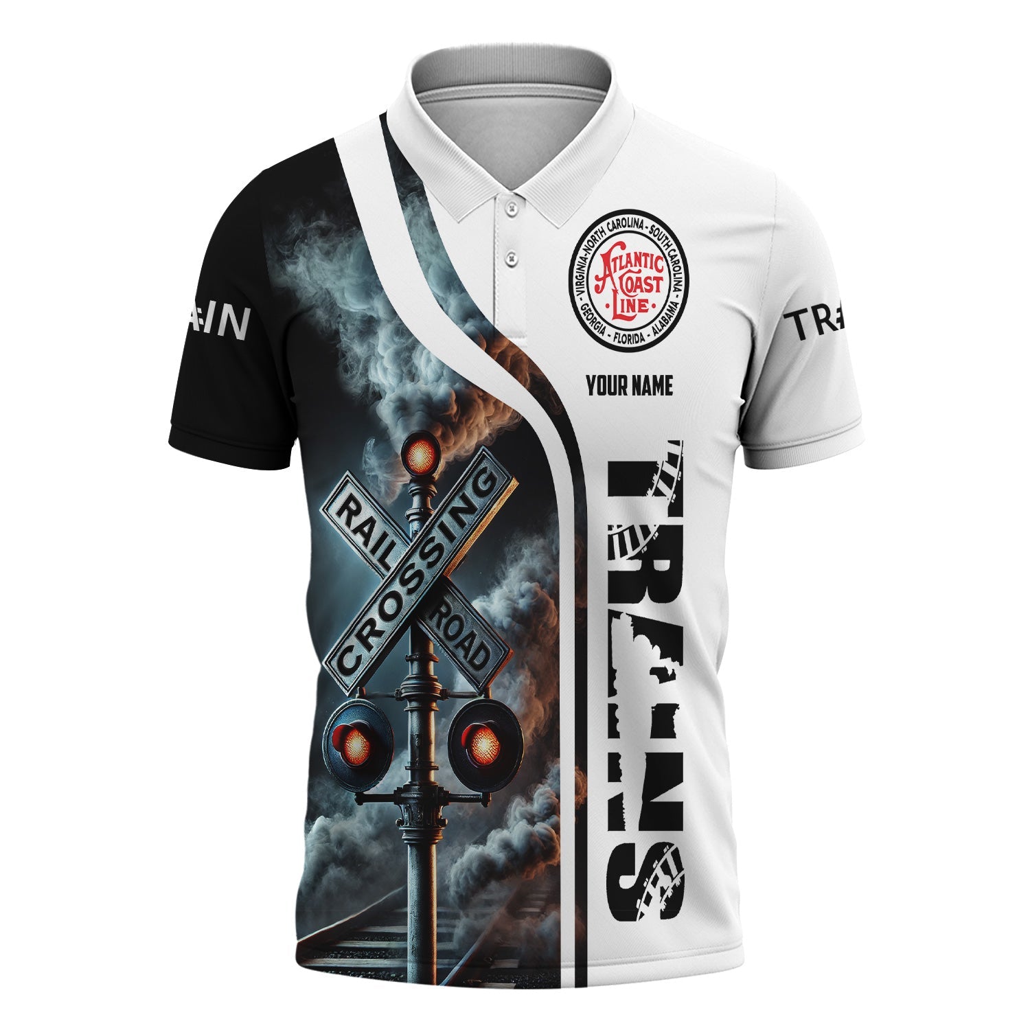 Railspirit Personalized Atlantic Coast Line Railroad Polo Shirt Crossing Railroad Sign American Locomotive Train Shirt All Over Print