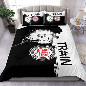 Railspirit Atlantic Coast Line Railroad Bedding Set Engine Heartbeat and Track Love Style Bedding Set Gift Idea For Train Lovers
