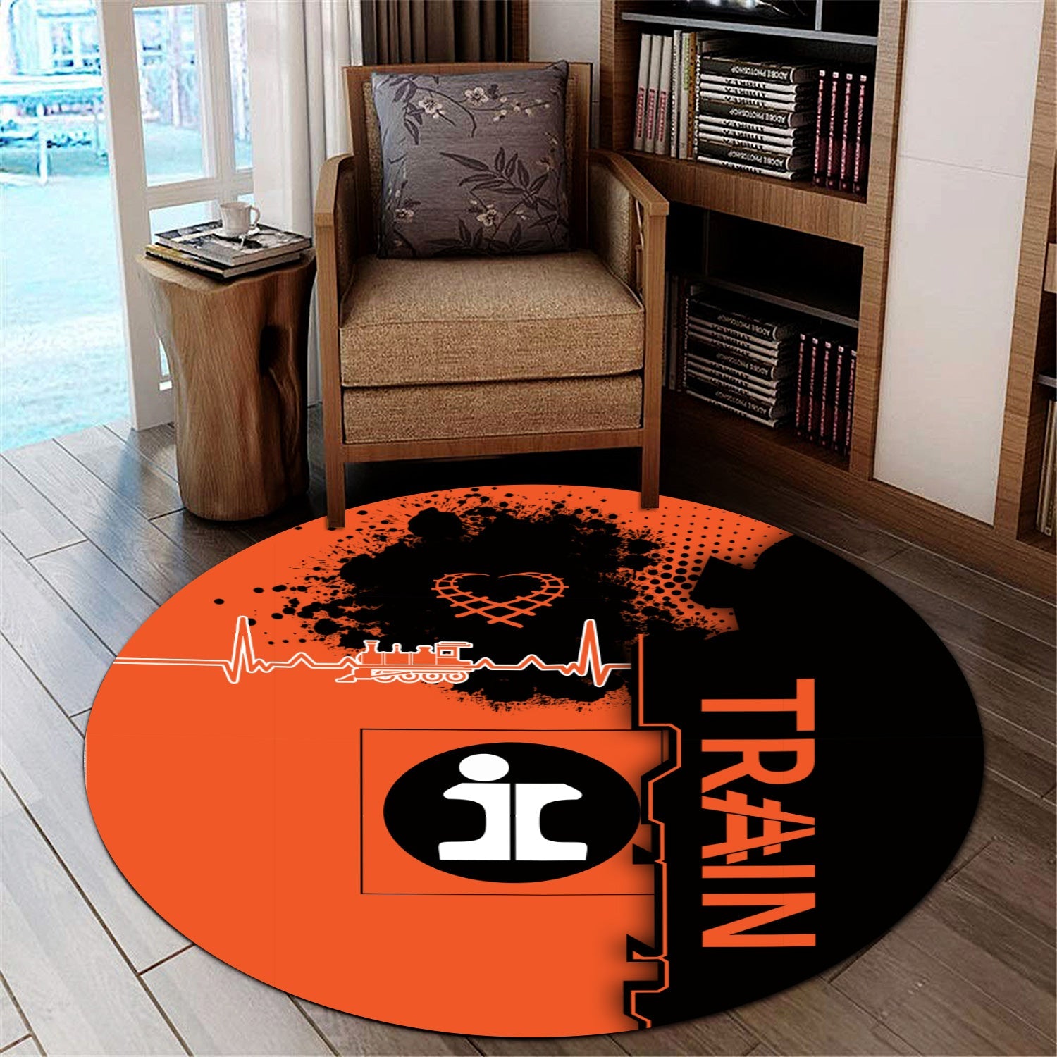 Railspirit Illinois Central Railroad Round Mat Engine Heartbeat and Track Love Style Mat Gift Idea For Train Lovers