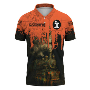 Railspirit Personalized Illinois Central Railroad Polo Shirt Vintage Train Art Style Shirt For Locomotive Fans