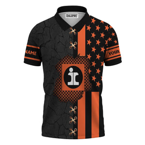 Railspirit Personalized Illinois Central Railroad Polo Shirt American Flag with Crack Effect Train Shirt
