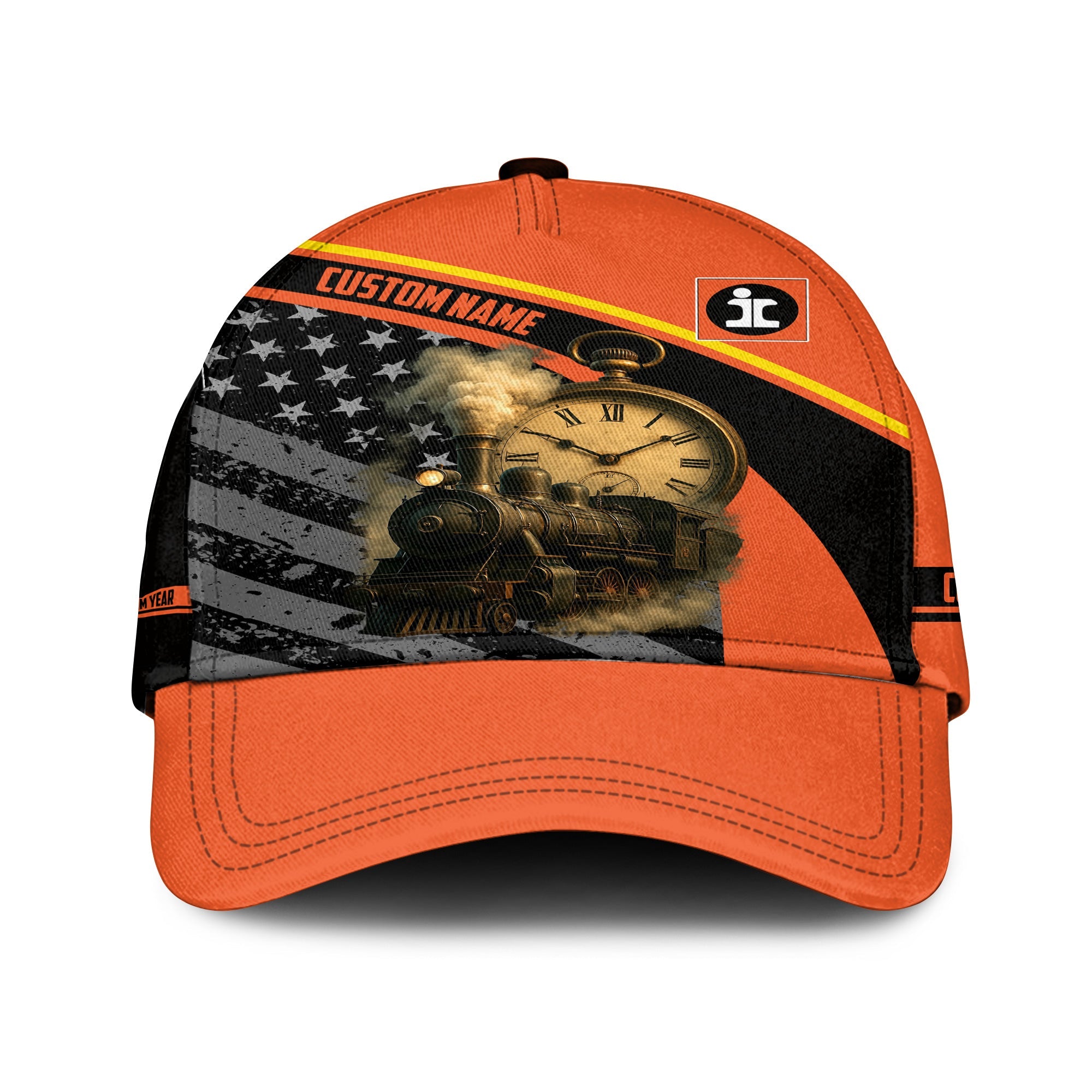 Railspirit Personalized Illinois Central Railroad Classic Cap Classic Steam Engine With Retro Pocket Watch Cap All Over Print