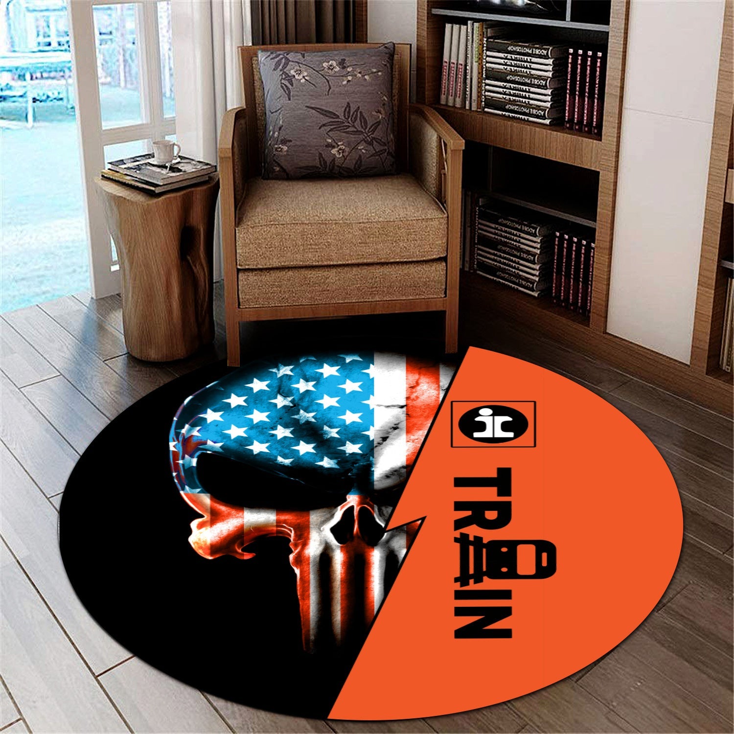 Railspirit Illinois Central Railroad Round Mat Train Skull American Flag Style Rug All Over Print
