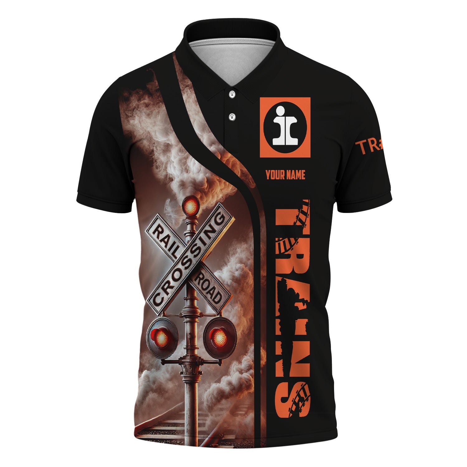 Railspirit Personalized Illinois Central Railroad Polo Shirt Crossing Railroad Sign American Locomotive Train Shirt All Over Print