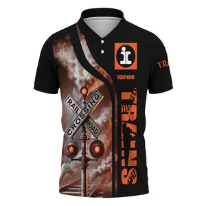 Railspirit Personalized Illinois Central Railroad Polo Shirt Crossing Railroad Sign American Locomotive Train Shirt All Over Print