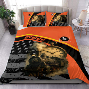 Railspirit Personalized Illinois Central Railroad Bedding Set Classic Steam Engine With Retro Pocket Watch Bedding Set All Over Print