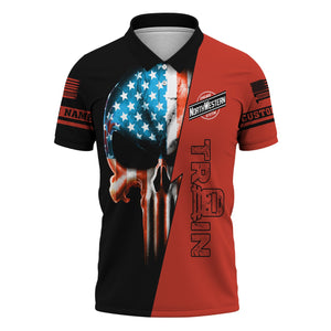 Railspirit Personalized Chicago and North Western Railway Polo Shirt Train Skull American Flag Shirt All Over Print