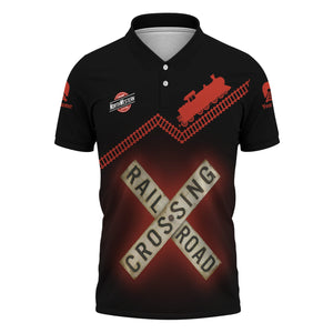 Railspirit Personalized Chicago and North Western Railway Polo Shirt Railroad Crossing Printed Train Track Shirt