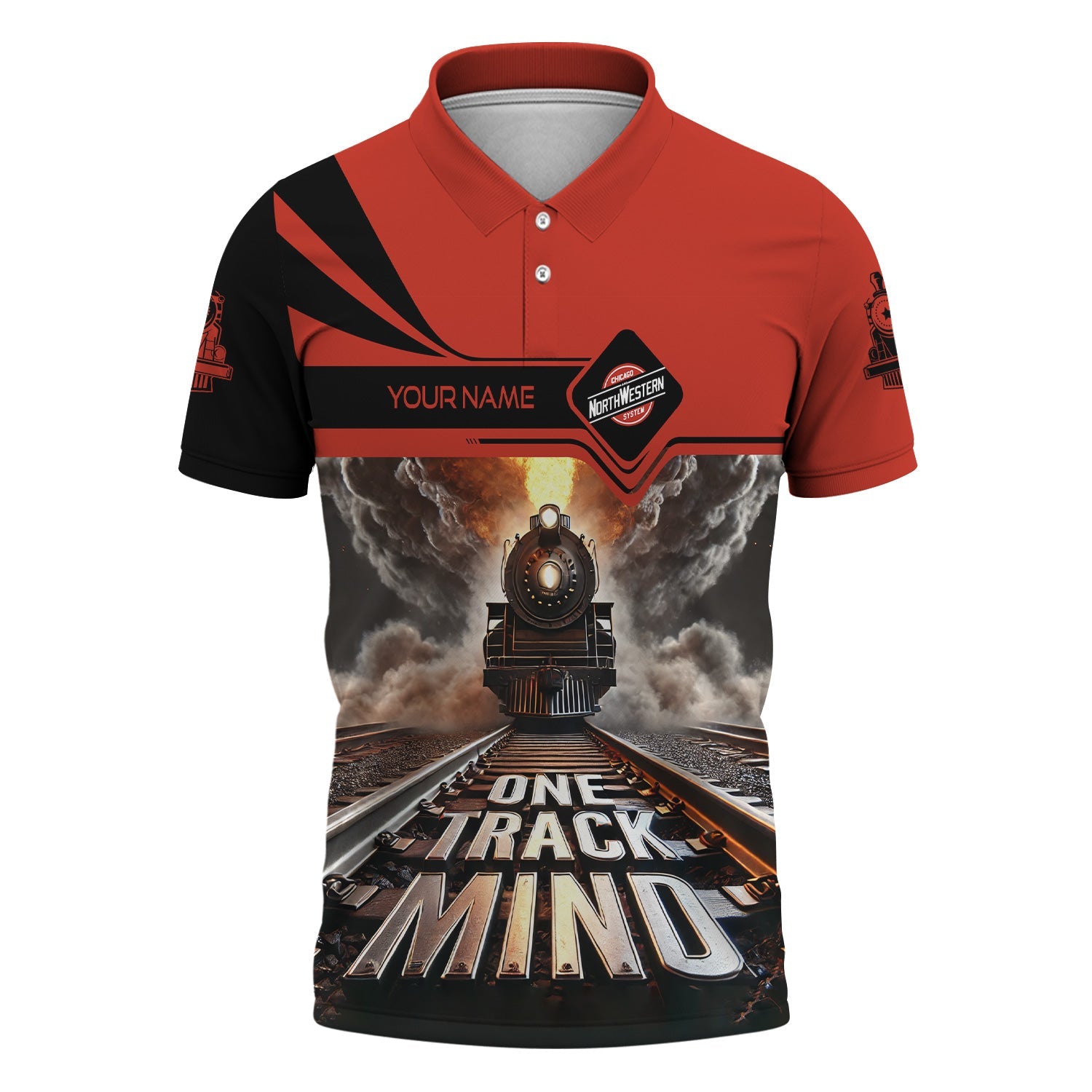 Railspirit Personalized Chicago and North Western Railway Polo Shirt One Track Mind Train Printed Shirt