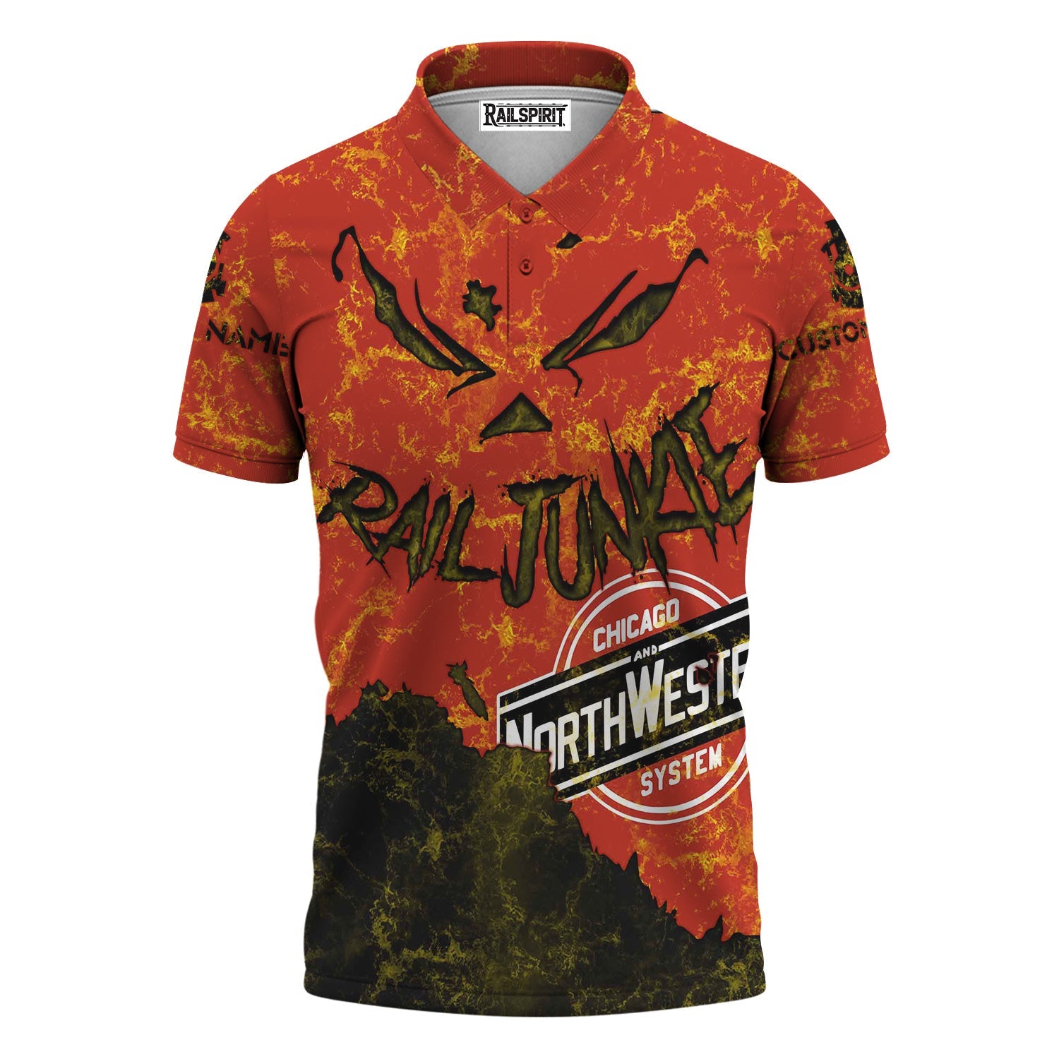 Railspirit Personalized Chicago and North Western Railway Polo Shirt Torn Graphic Style Train Shirt For Rail Junkie
