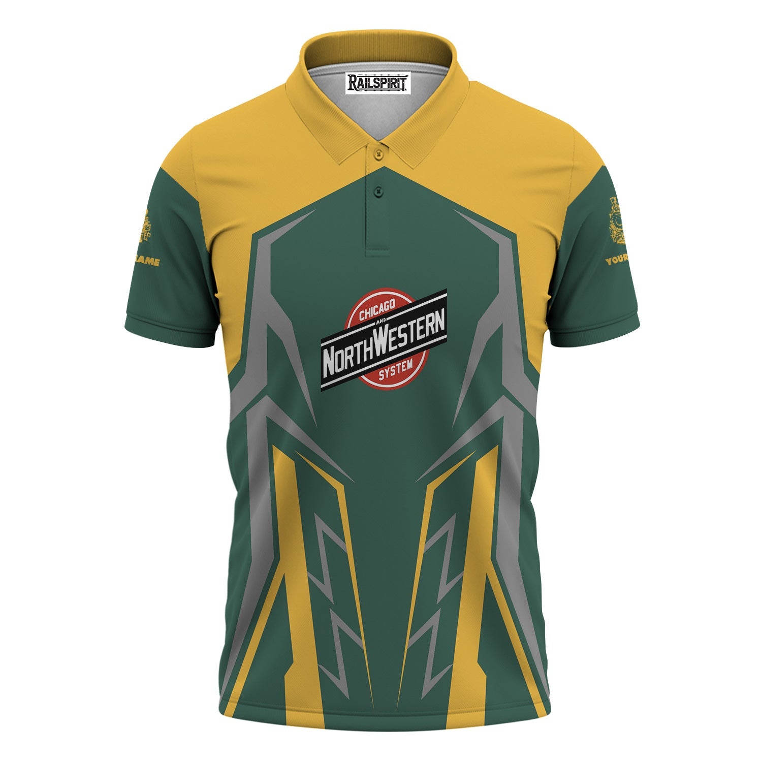Railspirit Personalized Chicago and North Western Railway Polo Shirt Futuristic Design with Custom Job Train Shirt