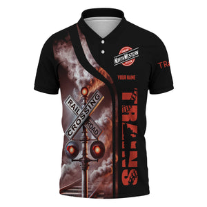 Railspirit Personalized Chicago and North Western Railway Polo Shirt Crossing Railroad Sign American Locomotive Train Shirt All Over Print