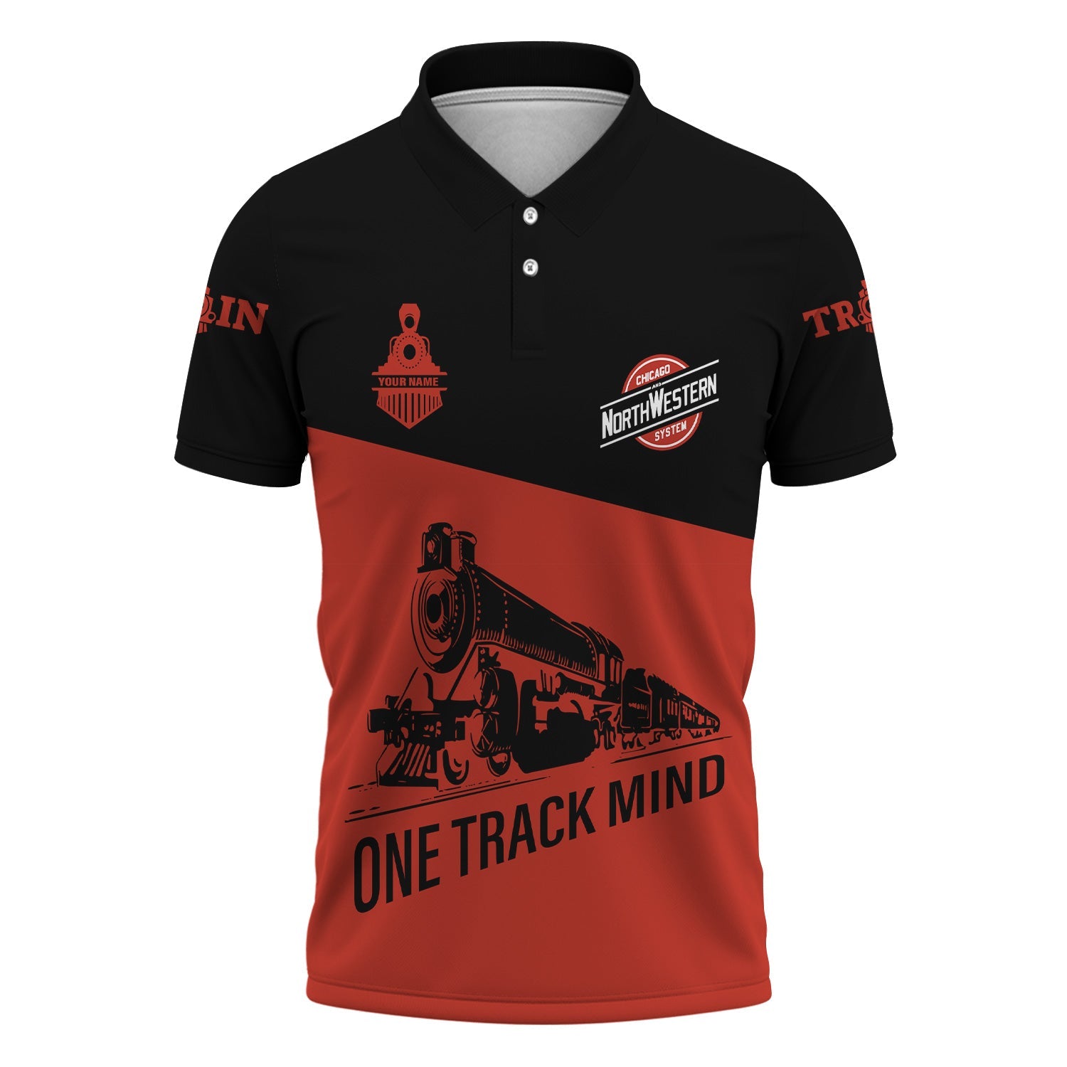 Railspirit Personalized Chicago and North Western Railway Polo Shirt One Track Mind Unisex Train Shirt Gift Idea For Train Lover