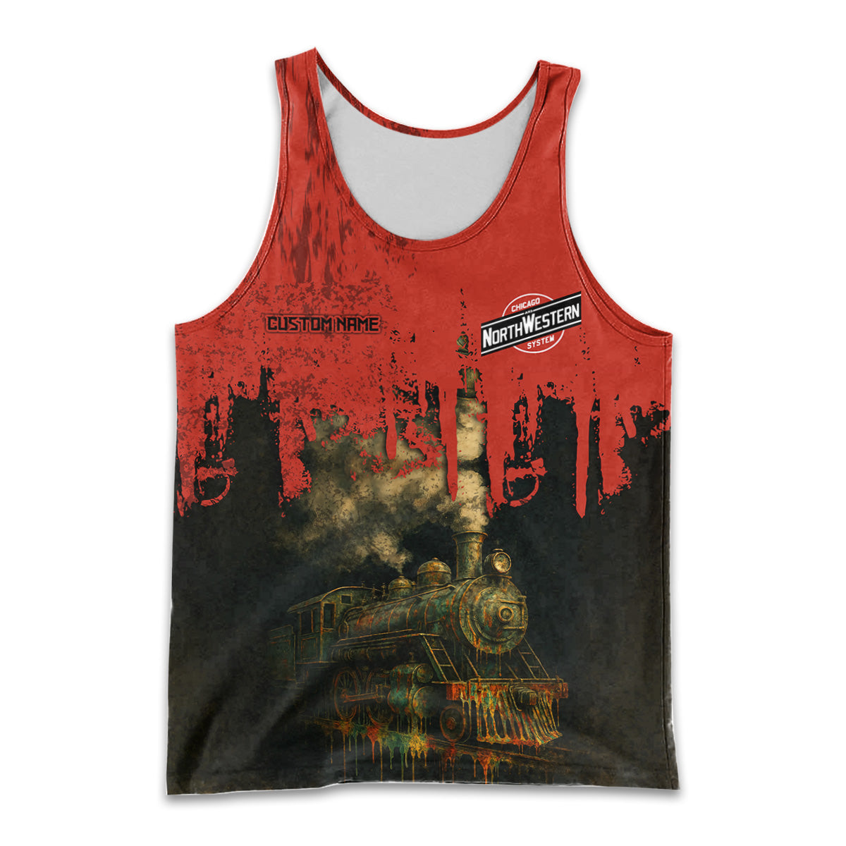 Railspirit Personalized Chicago and North Western Railway Men Tank Top Vintage Train Art Style Shirt For Locomotive Fans
