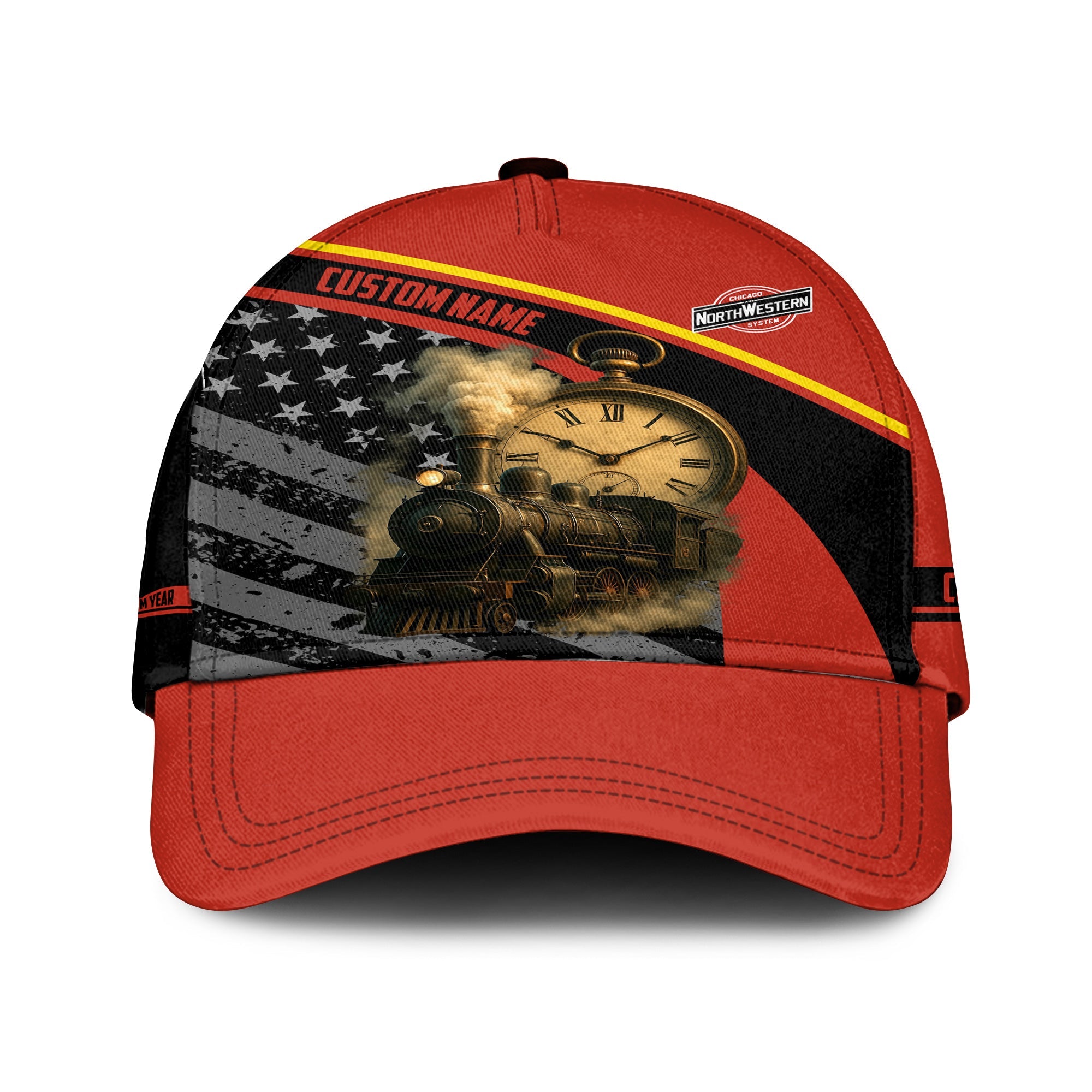 Railspirit Personalized Chicago and North Western Railway Classic Cap Classic Steam Engine With Retro Pocket Watch Cap All Over Print