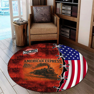 Railspirit Chicago and North Western Railway Round Mat Retro American Express Train With USA Flag Round Mat