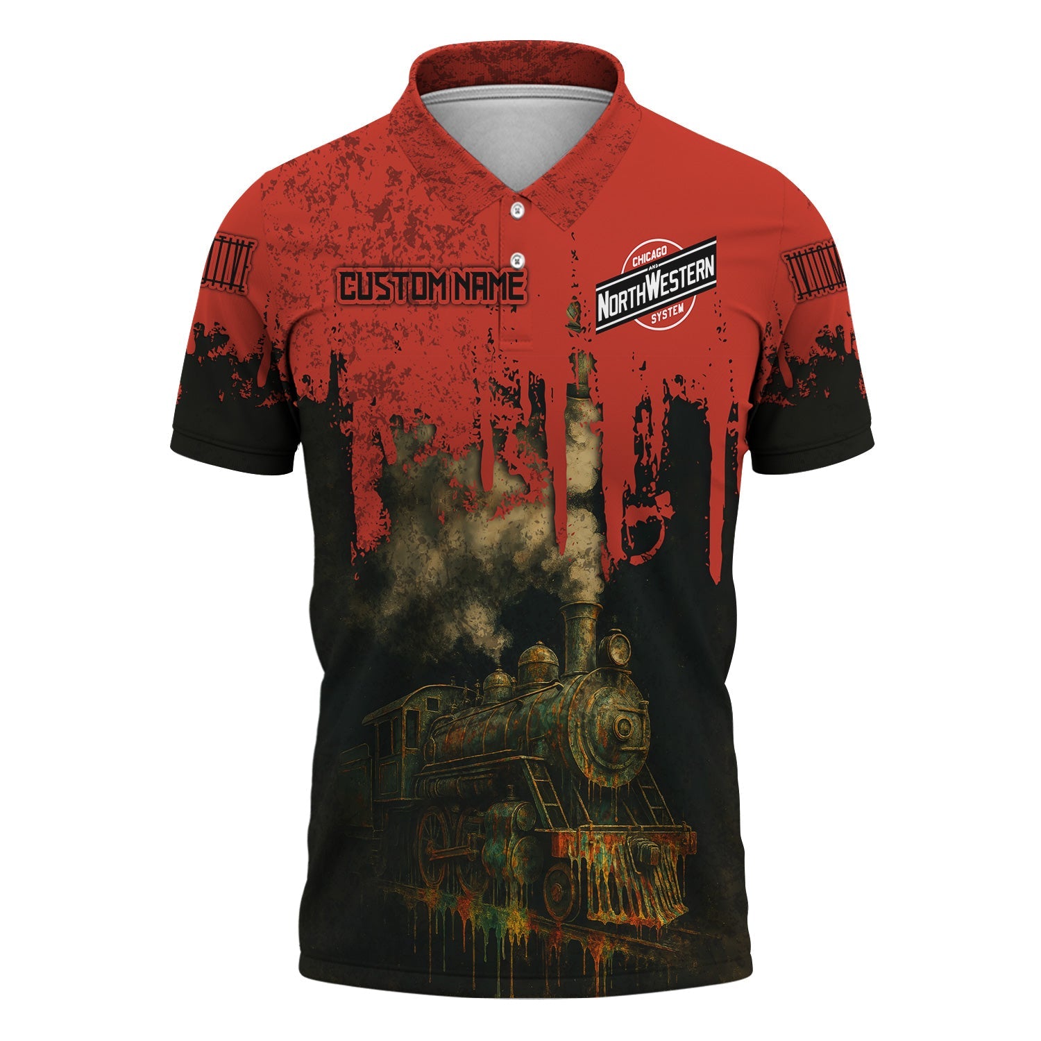 Railspirit Personalized Chicago and North Western Railway Polo Shirt Vintage Train Art Style Shirt For Locomotive Fans