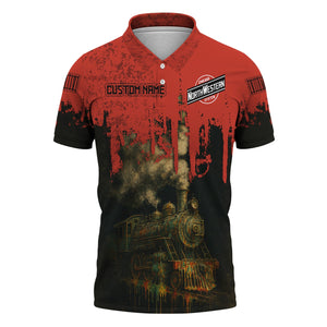 Railspirit Personalized Chicago and North Western Railway Polo Shirt Vintage Train Art Style Shirt For Locomotive Fans