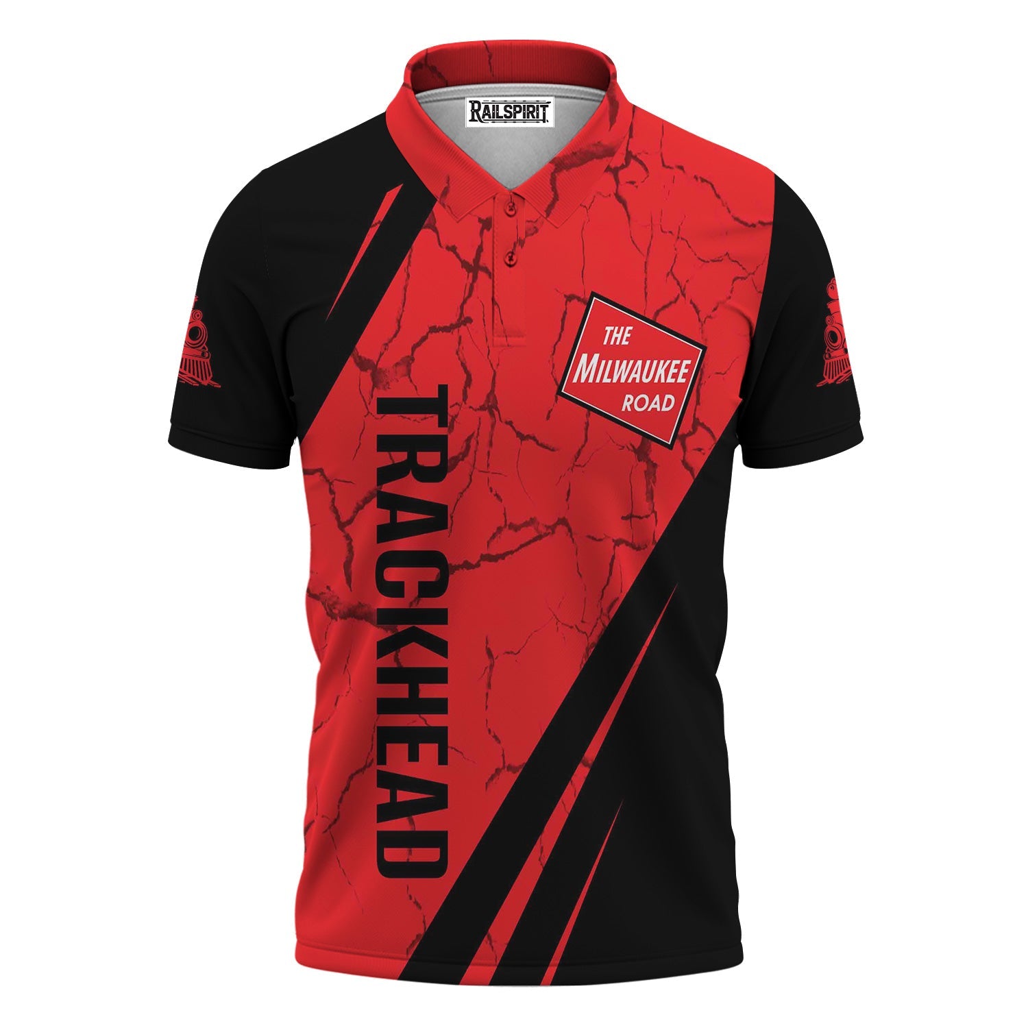 Railspirit Personalized Chicago, Milwaukee, St. Paul and Pacific Railroad Polo Shirt Crackle Texture Style Milwaukee Road Train Shirt For Trackhead