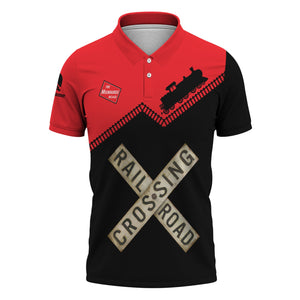 Railspirit Personalized Chicago, Milwaukee, St. Paul and Pacific Railroad Polo Shirt Railroad Crossing Printed Train Track Shirt
