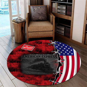 Railspirit Chicago, Milwaukee, St. Paul and Pacific Railroad Round Mat Retro American Express Train With USA Flag Milwaukee Road Round Mat