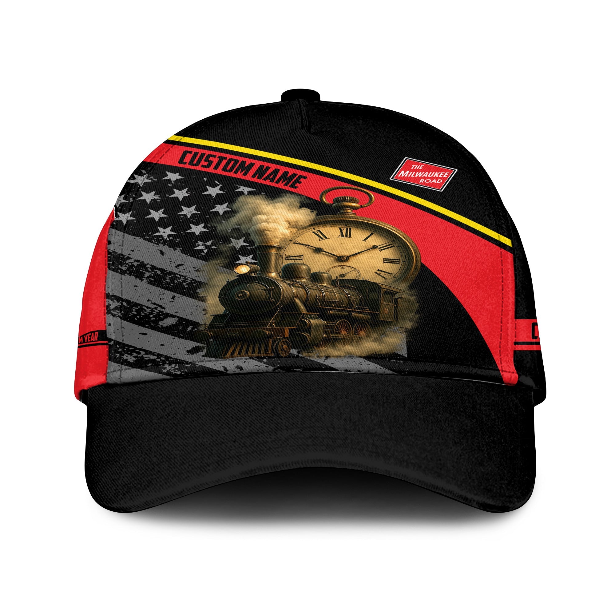 Railspirit Personalized Chicago, Milwaukee, St. Paul and Pacific Railroad Classic Cap Classic Steam Engine With Retro Pocket Watch Milwaukee Road Cap