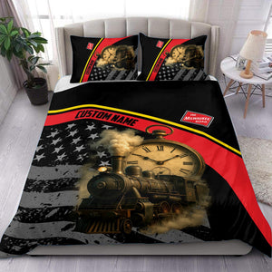 Railspirit Personalized Chicago, Milwaukee, St. Paul and Pacific Railroad Bedding Set Steam Engine With Retro Pocket Watch Milwaukee Road Bedding Set