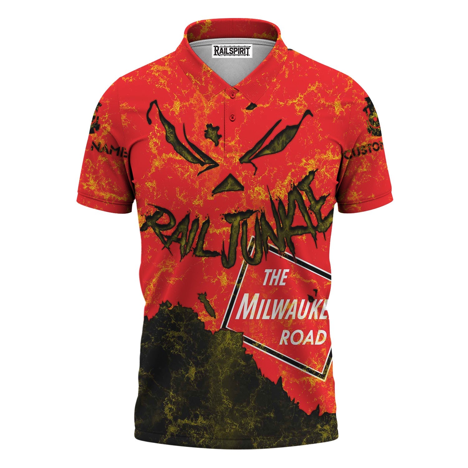 Railspirit Personalized Chicago, Milwaukee, St. Paul and Pacific Railroad Polo Shirt Torn Graphic Style Milwaukee Road Train Shirt For Rail Junkie