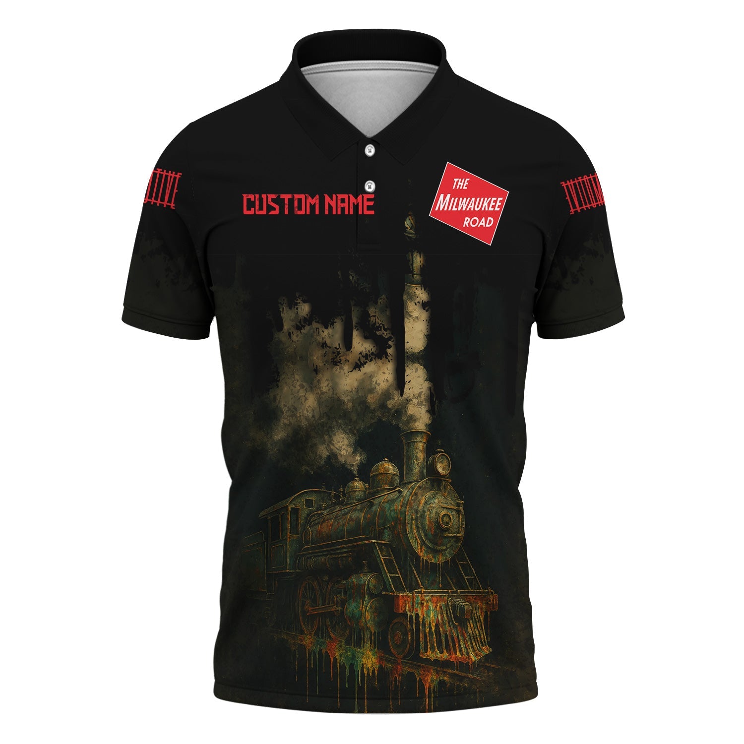 Railspirit Personalized Chicago, Milwaukee, St. Paul and Pacific Railroad Polo Shirt Vintage Train Art Style Milwaukee Road Shirt For Locomotive Fans