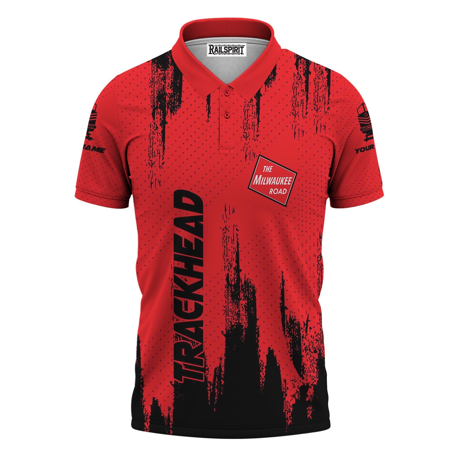 Railspirit Personalized Chicago, Milwaukee, St. Paul and Pacific Railroad Polo Shirt Paint Impact Design Milwaukee Road Train Shirt for Trackhead