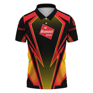 Railspirit Personalized Chicago, Milwaukee, St. Paul and Pacific Railroad Polo Shirt Lightning Graphic Style Milwaukee Road Shirt Gift Idea For Train Lover