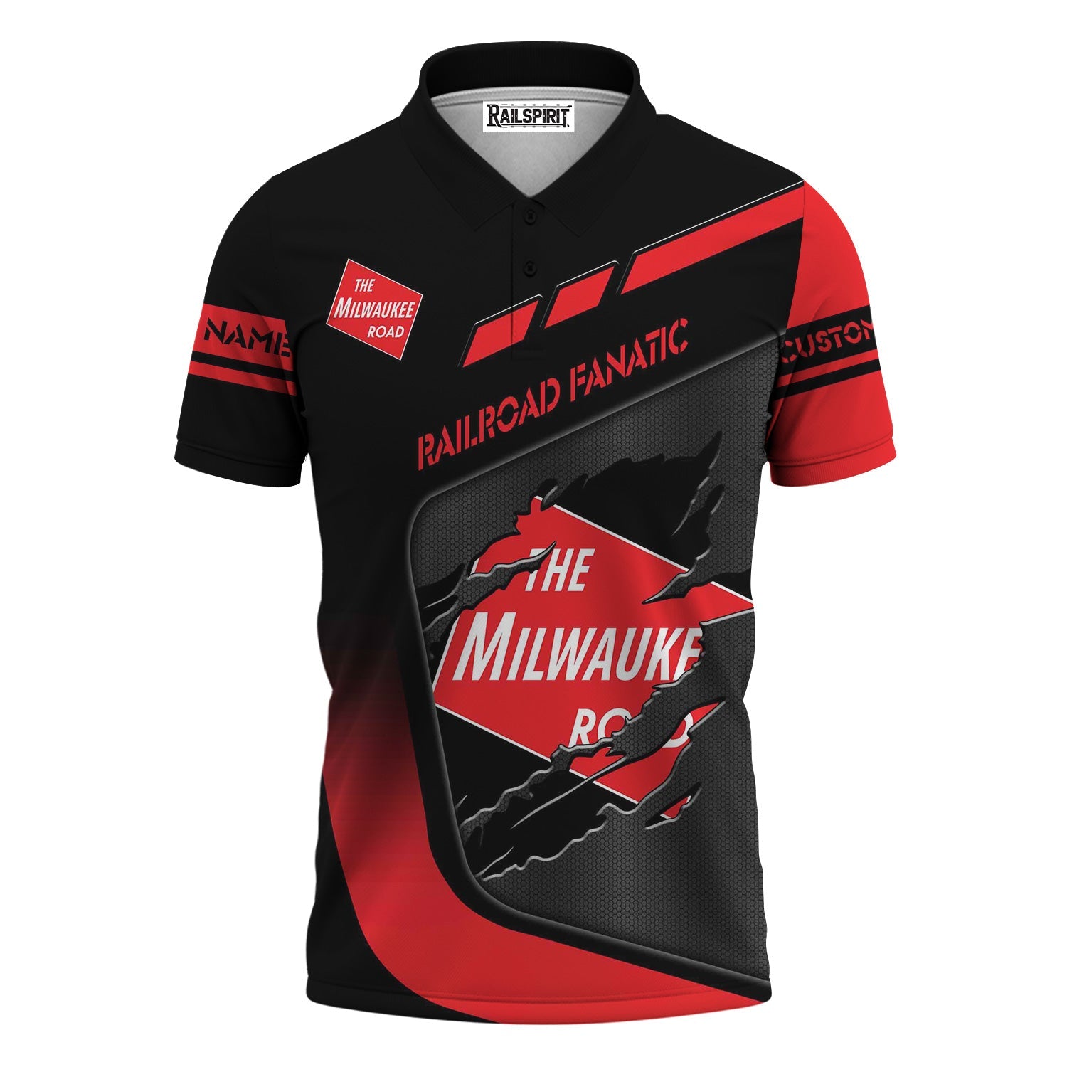 Railspirit Personalized Chicago, Milwaukee, St. Paul and Pacific Railroad Polo Shirt Ripped Texture Style Milwaukee Road Train Shirt