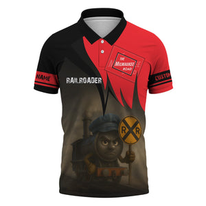Railspirit Personalized Chicago, Milwaukee, St. Paul and Pacific Railroad Polo Shirt Angry Train Milwaukee Road Polo Shirt Gift Idea For Train Lover