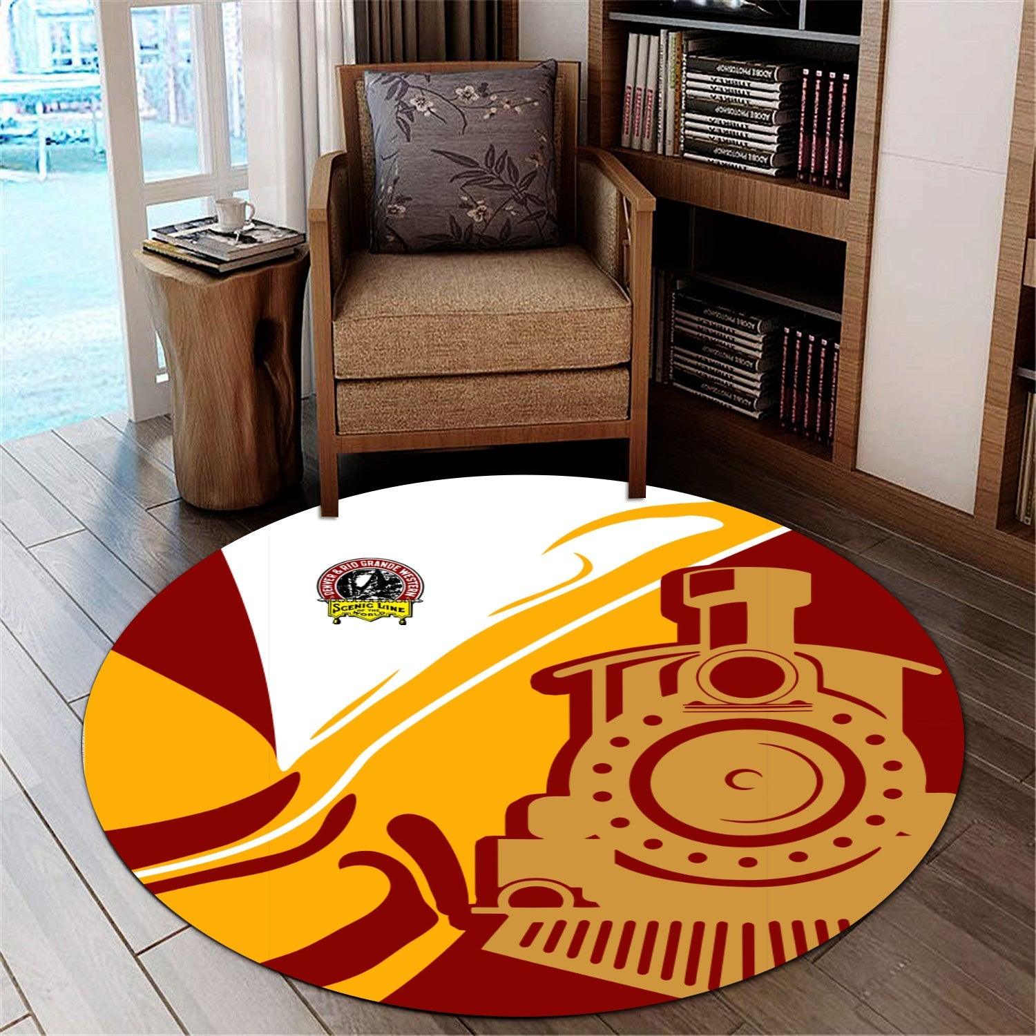 Railspirit Denver and Rio Grande Western Railroad Round Mat Flame-Inspired Style Mat Gift Idea For Train Lovers