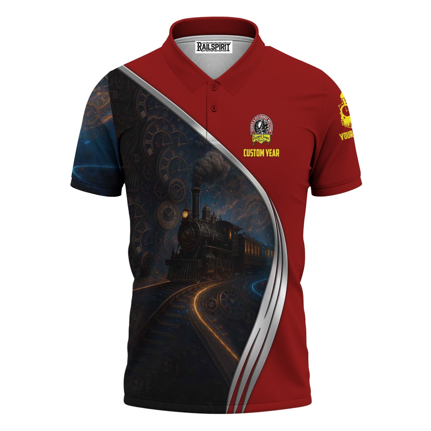 Railspirit Personalized Denver and Rio Grande Western Railroad Polo Shirt Steampunk Locomotive with Custom Year Train Shirt