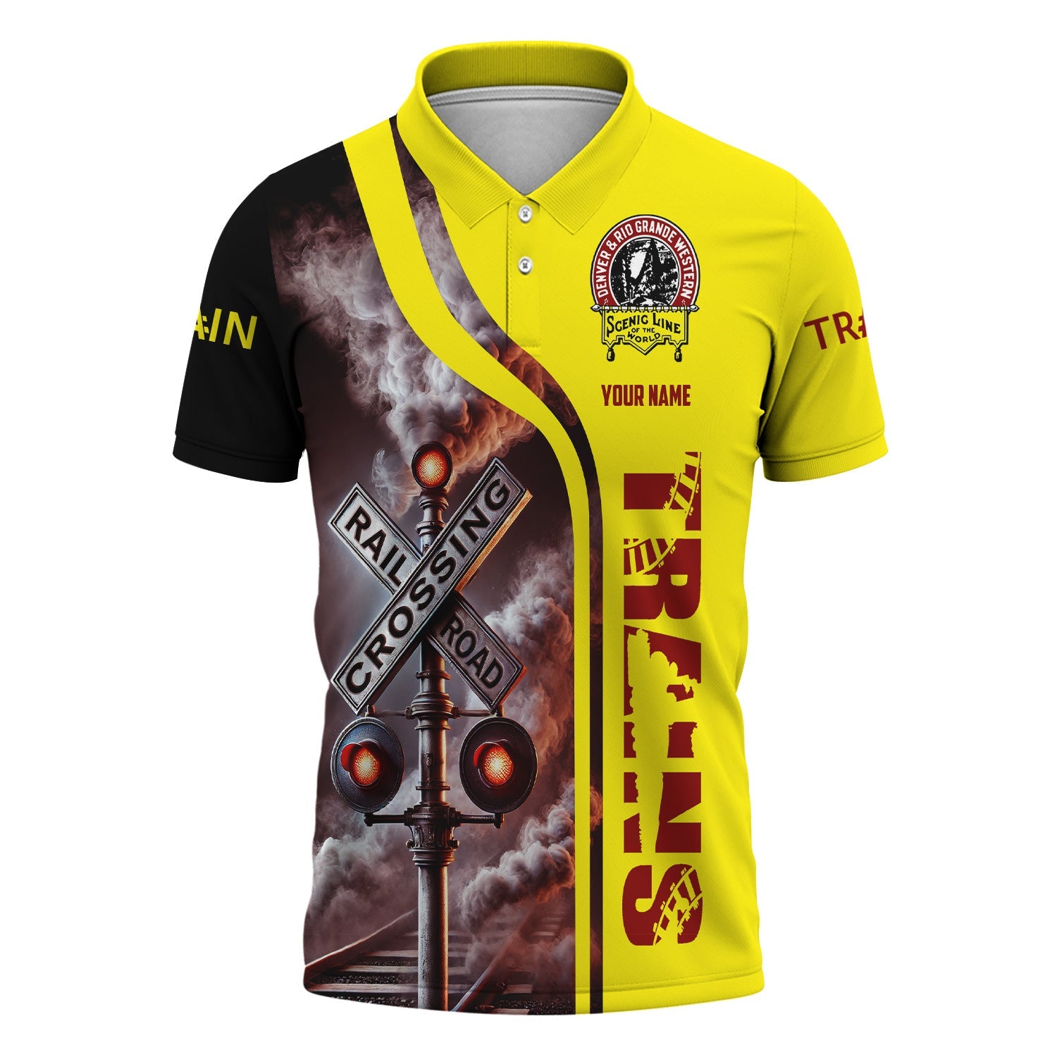 Railspirit Personalized Denver and Rio Grande Western Railroad Polo Shirt Crossing Railroad Sign Milwaukee Road American Locomotive Train Shirt