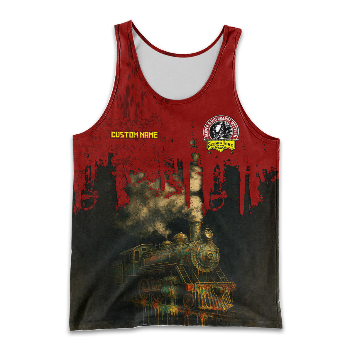 Railspirit Personalized Denver and Rio Grande Western Railroad Men Tank Top Vintage Train Art Style Shirt For Locomotive Fans