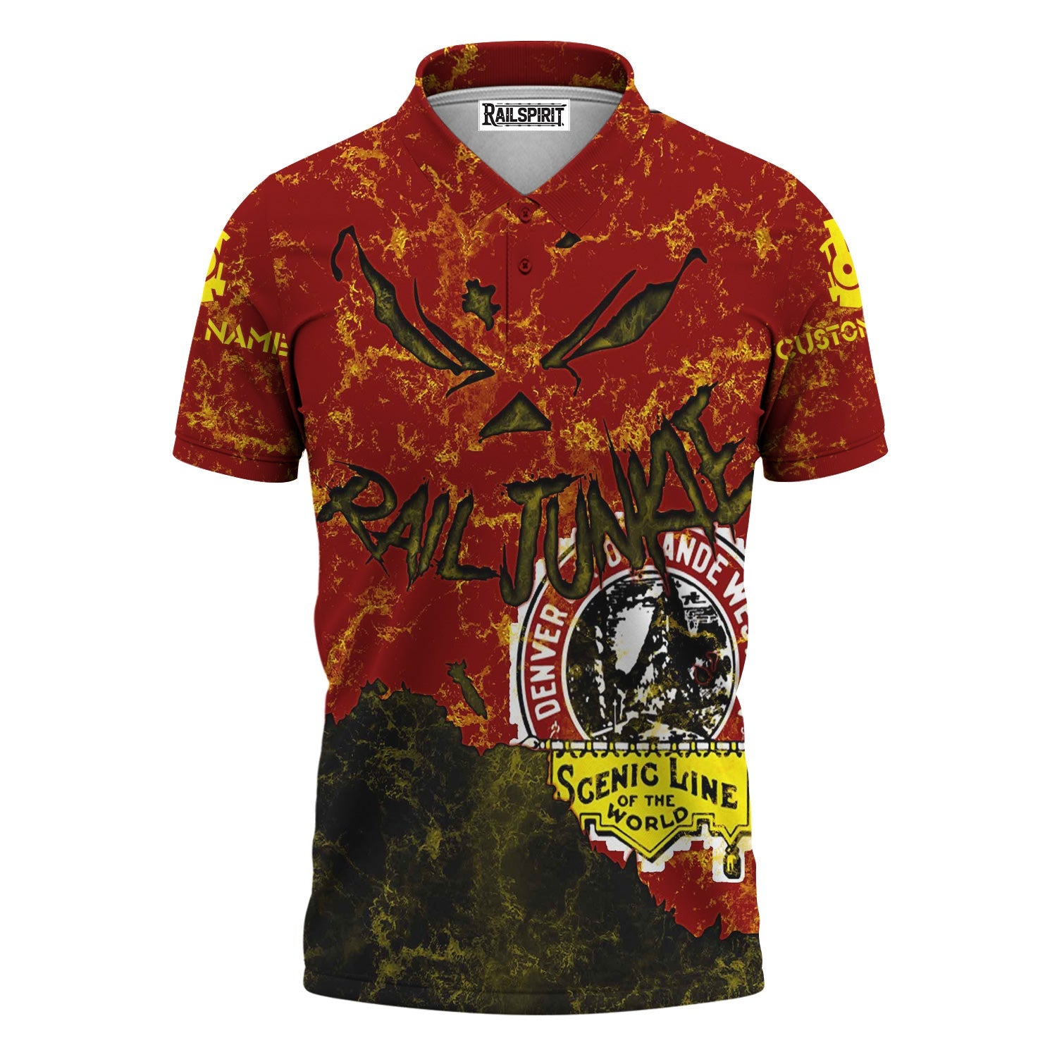 Railspirit Personalized Denver and Rio Grande Western Railroad Polo Shirt Torn Graphic Style Train Shirt For Rail Junkie