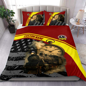 Railspirit Personalized Denver and Rio Grande Western Railroad Bedding Set Classic Steam Engine With Retro Pocket Watch Bedding Set All Over Print