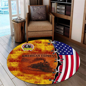 Railspirit Denver and Rio Grande Western Railroad Round Mat Retro American Express Train With USA Flag Round Mat