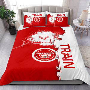 Railspirit Missouri Pacific Railroad Bedding Set Engine Heartbeat and Track Love Style Bedding Set Gift Idea For Train Lovers