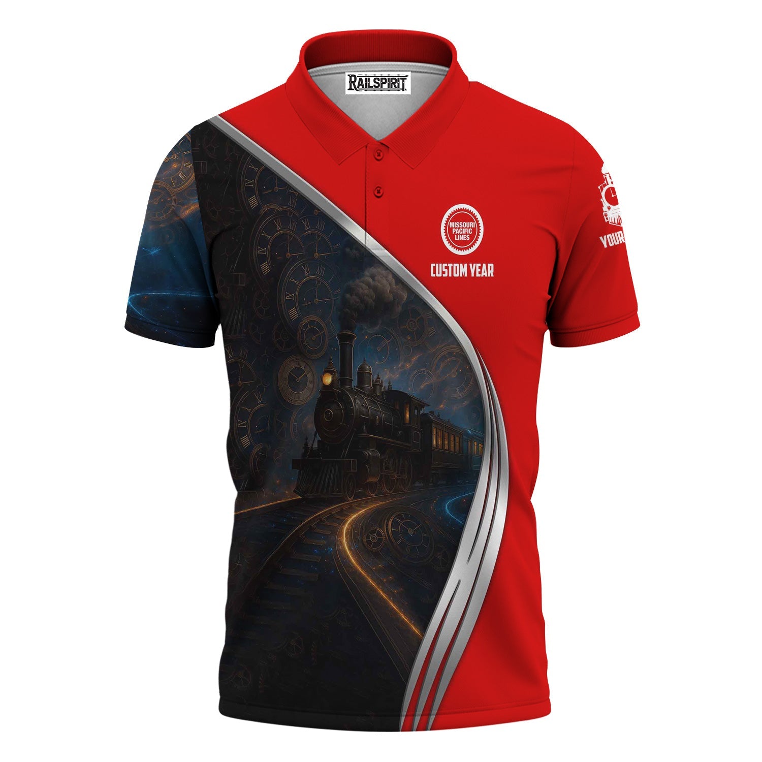 Railspirit Personalized Missouri Pacific Railroad Polo Shirt Steampunk Locomotive with Custom Year Train Shirt