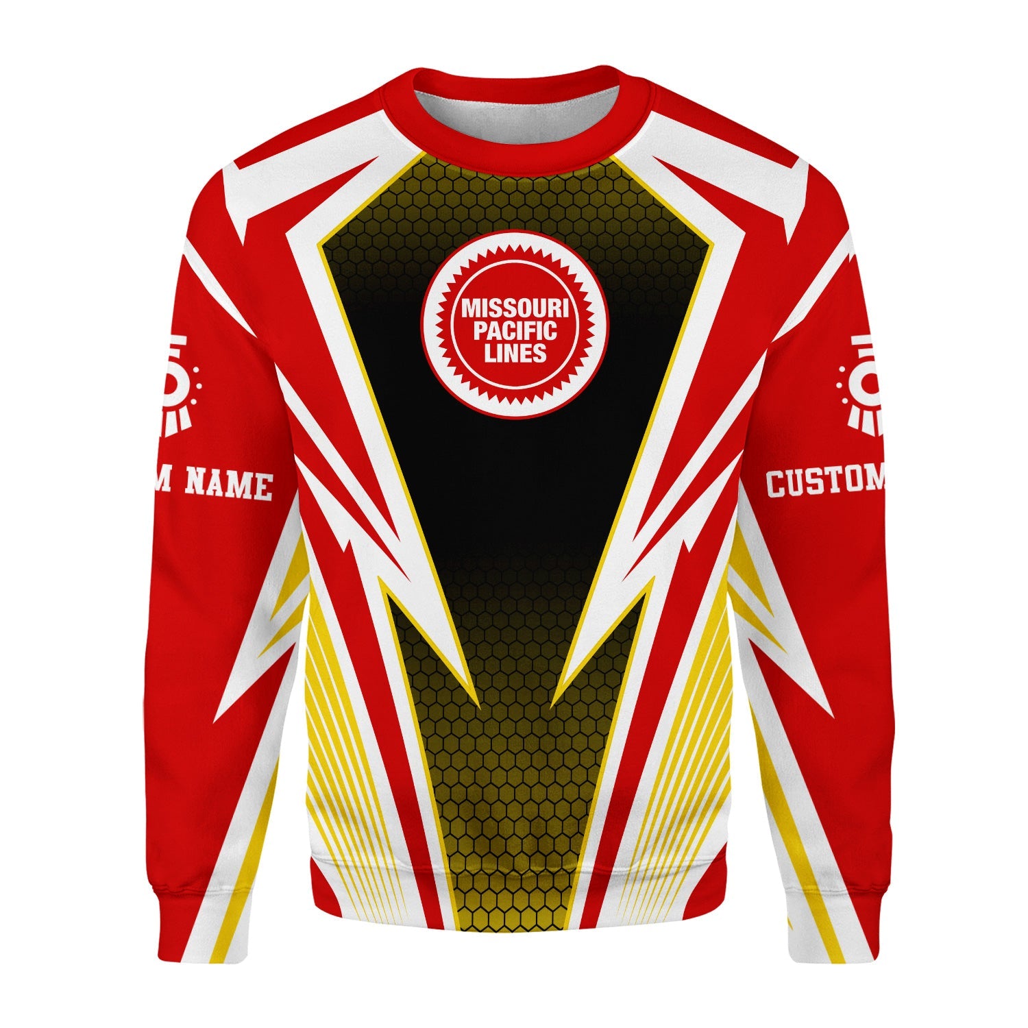 Railspirit Personalized Missouri Pacific Railroad Sweatshirt Lightning Graphic Style Shirt Gift Idea For Train Lover